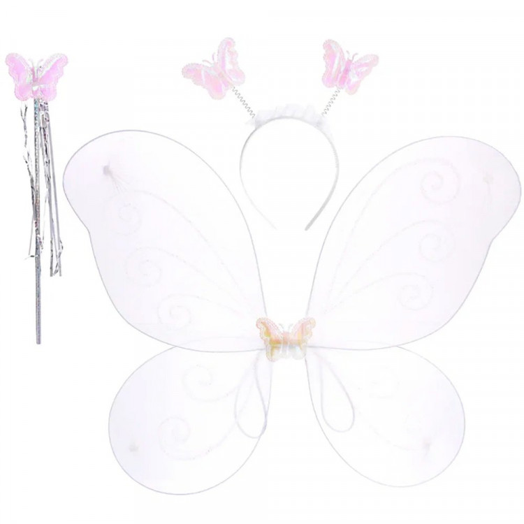 Набор карнавальный "Нежная принцесса" (ободок, крылья, палочка) цв.белый, цв.черный арт.776-492