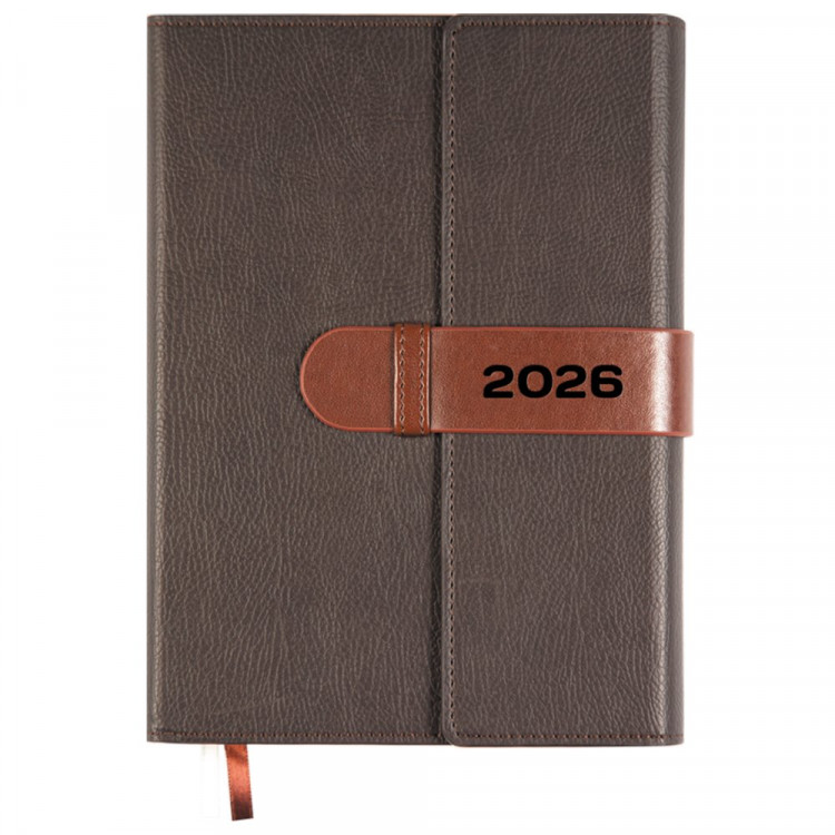Ежедневник А5 2026 к/з deVENTE "Tudor" коричневый, 168л, 2 ляссе арт.2232631 (Ст.12)