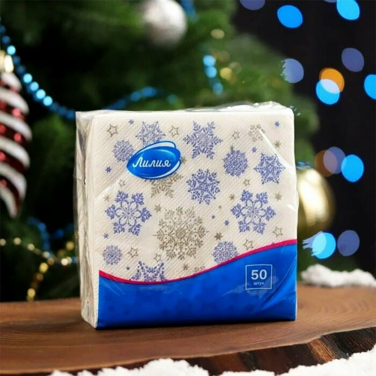 Салфетки бумажные 24*24см "Снежинки" 50шт/наб. арт.1541