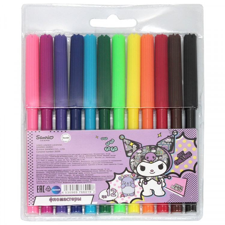 Фломастеры (CENTRUM) Куроми 12цв. водная основа вентилируемый колпачек арт.76601 Фломастеры (CENTRUM) Куроми 12цв. водная основа вентилируемый колпачек арт.76601