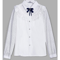 Блузка для девочки (Делорас) длинный рукав цвет белый +галстук 1450 арт.64032C размерный ряд 30/122-40/152