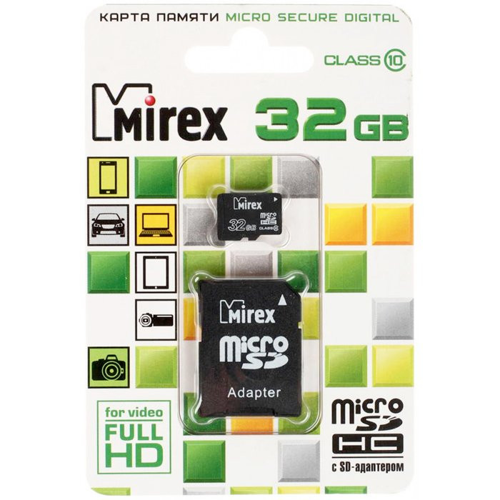 Карта памяти 32GB microSD Mirex microSDHC Class 10