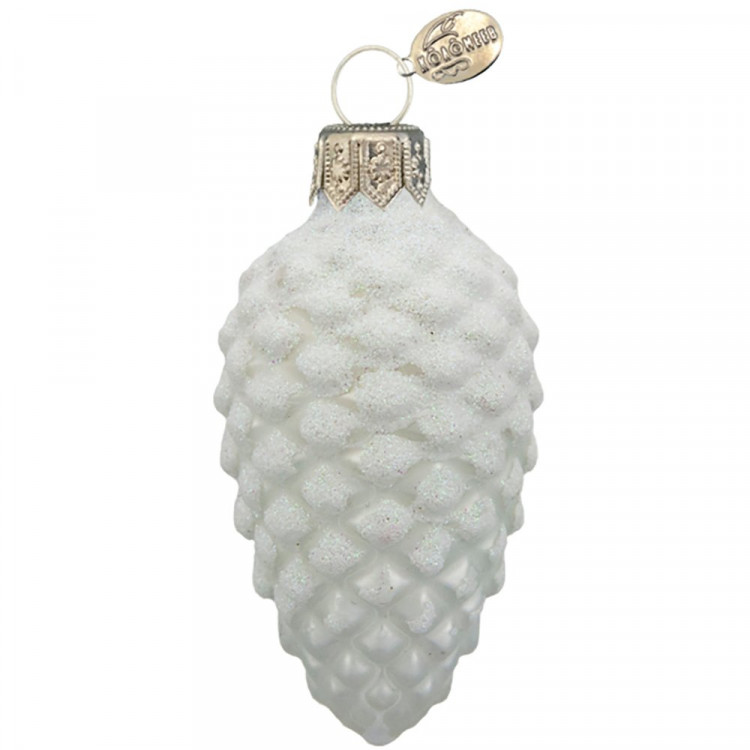 Украшение на ёлку стекло 09см "Шишка в снегу" белая матовая п/у арт.ФУ-2-90/162бел.мат