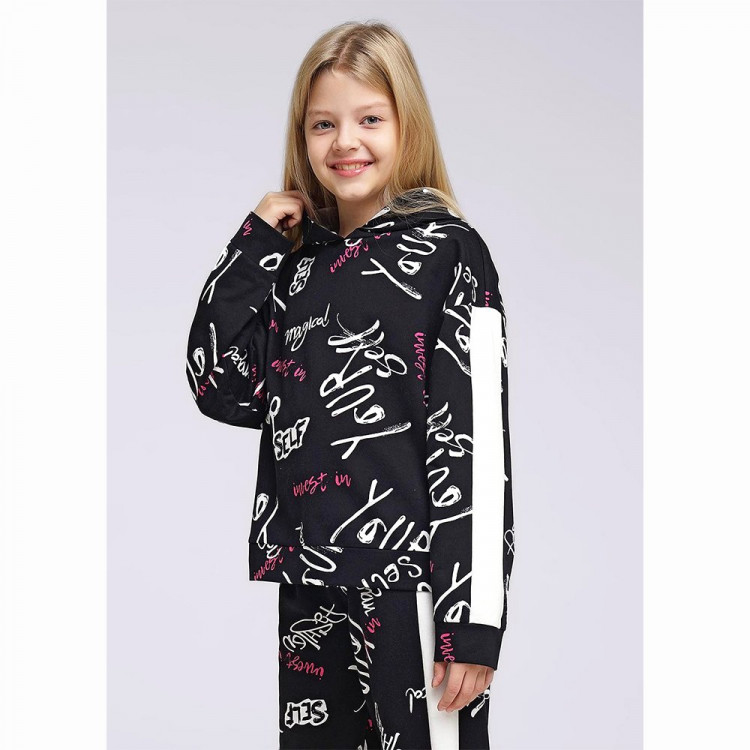 Толстовка для девочки артикул CLE 846506/73ан размер 32/128-42/158 цвет черный/белый