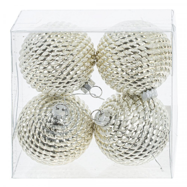 Набор шаров 12см 04шт/наб. "Вьюнок" цв.серебро арт.807898