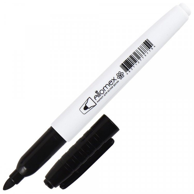 Маркер для белой доски "Attomex" круглый корпус с клипом, пулевидный наконечник, ширина линии 3 мм, черный Маркер для белой доски "Attomex" круглый корпус с клипом, пулевидный наконечник, ширина линии 3 мм, черный