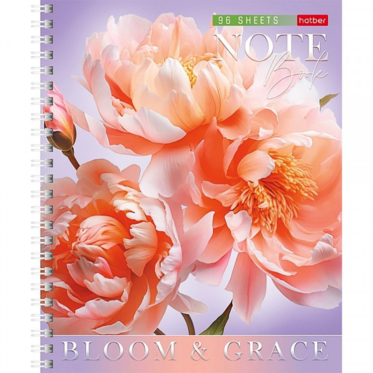 Тетрадь А5 клетка 96 листов на гребне (Hatber) Цветение и грация Soft-touch ламинация ассорти арт.96Т5лВ1гр