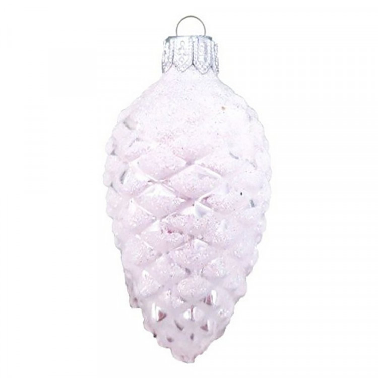 Украшение на ёлку стекло 09см "Шишка в снегу" белая глянец п/у арт.ФУ-2-90/161бел.гл.