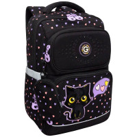 Рюкзак для девочек школьный (Grizzly) арт.RAn-588-3/1 черный 27,5х39х15 см с чехлом для мелочей