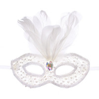 Маска карнавальная на глаза пластик/перья "Снежная королева" цв.белый арт.771-139
