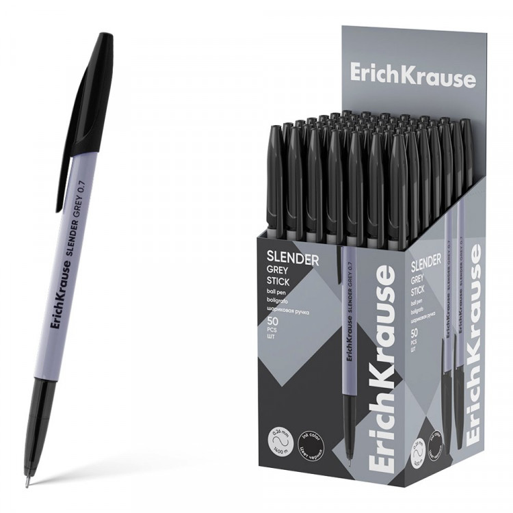 Ручка шариковая непрозрачный корпус (ErichKrause) Slender Grey черный, 0,7/0,26мм, игла арт.63086 (Ст.50)
