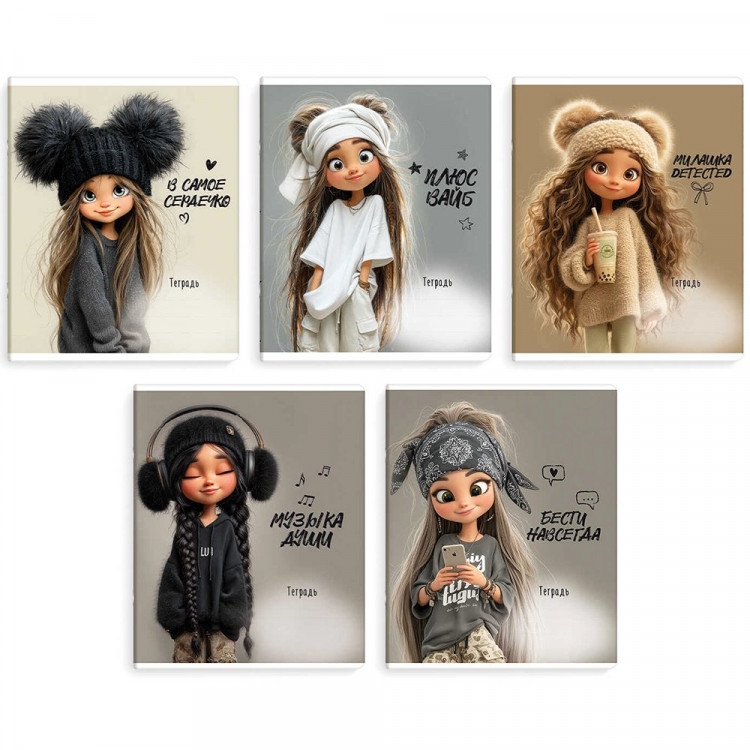 Тетрадь 18 листов клетка (Феникс) Девчонки на стиле выборочный  УФ-лак ассорти арт.70905