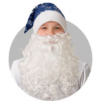 Колпак карнавальный "Новогодний" синий со снежинками и бородой плюш р.54-56 арт.103-7-54-56