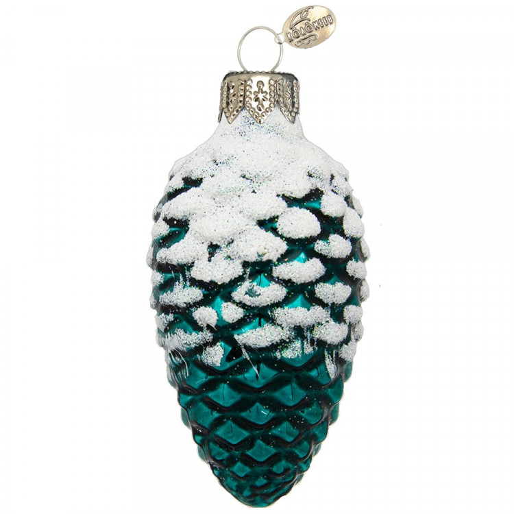 Украшение на ёлку стекло 09см "Шишка в снегу" бирюзов. глянец п/у арт.ФУ-2-90/51бир.гл.