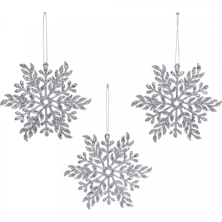 Украшение декор.подвеска "Снежинка волшебная" 11,5см 03шт/наб. цв.серебро арт.916-2002