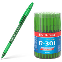 Ручка шариковый  прозрачный корпус  резиновый  упор (ErichKrause) R-301 Original зеленый, 0,7мм арт.55384 (Ст.60)