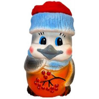 Коробка-игрушка декор. "Снегирь" (с ёмкостью для конфет) цв.красно-голубой 25см арт.БС-2101/3