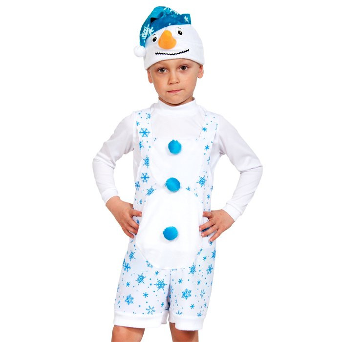 Костюм М (НОВЫЙ ГОД) Снеговичок (комбинезон, шапочка) р.98-116 цв.белый/голубой плюш арт.2012