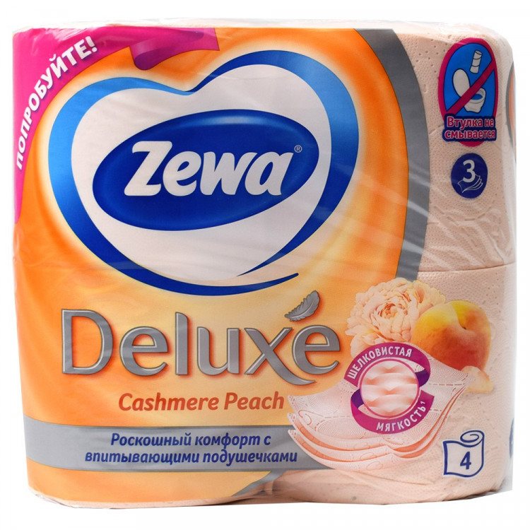 Бумага туалетная 3-сл втулка 4рул/уп 17,5м белая Zewa Deluxe Персик