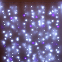 Гирлянда электрическая уличная занавес Дождь 2*6м 960LED "Мерцание" цвет белый/синий (светлый провод) арт.183-245