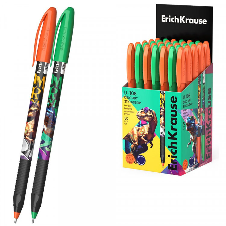 Ручка шариковая детская (ErichKrause) U-109 Дино-арт (Dino Art) синий, 1,0/0,3мм, игла арт.63109 (Ст.50)