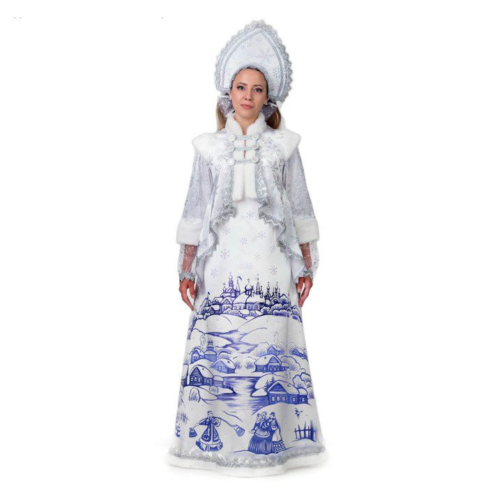 Костюм взрослый Снегурочка Лазурная (платье,кокошник) белая арт.175-44