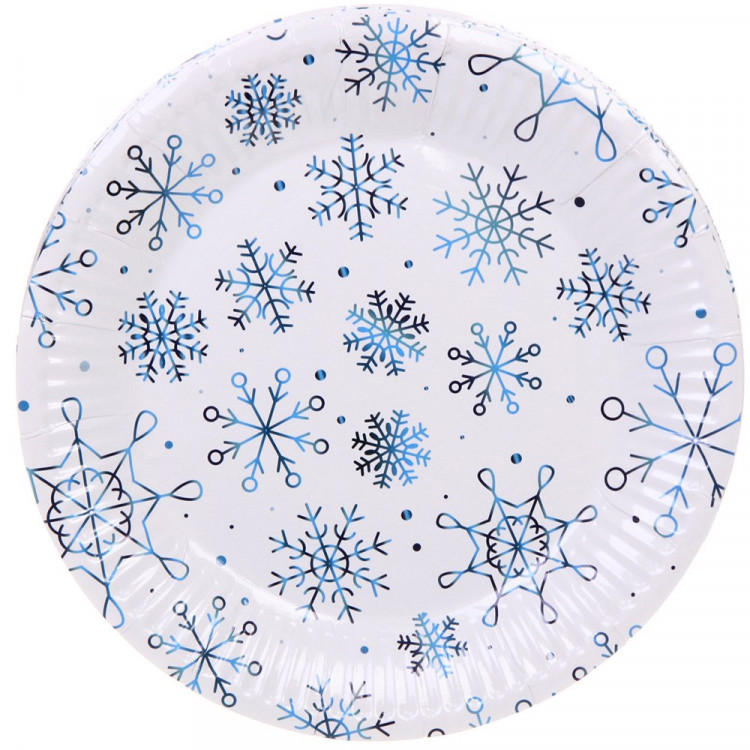 Тарелки бумажные 10шт/наб. D-18см "Снежные искры" цв.голубой арт.893-211