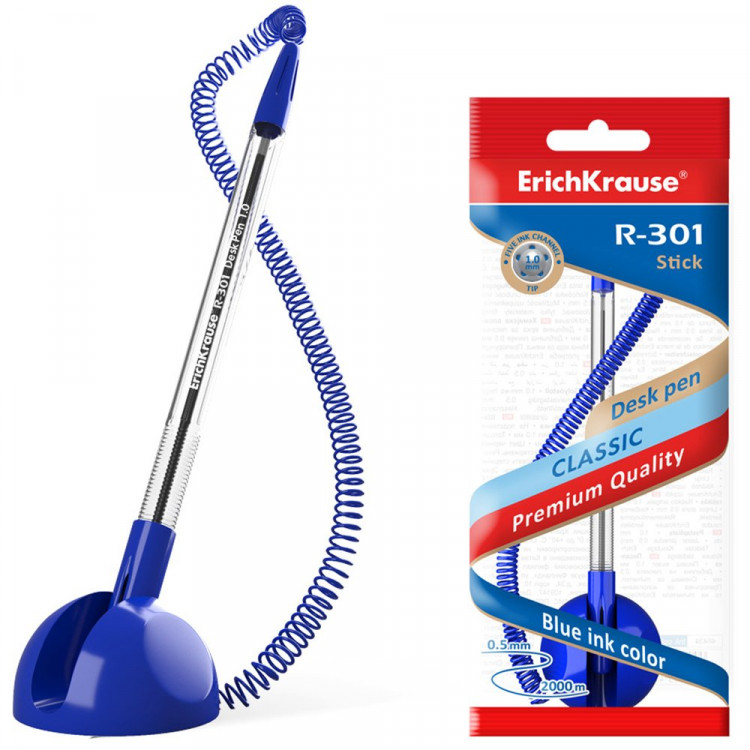 Ручка шариковая на липучке настольная (ErichKrause) R-301 Desk Pen синий, 1мм на пружине арт.46434 Ручка шариковая на липучке настольная (ErichKrause) R-301 Desk Pen синий, 1мм на пружине арт.46434
