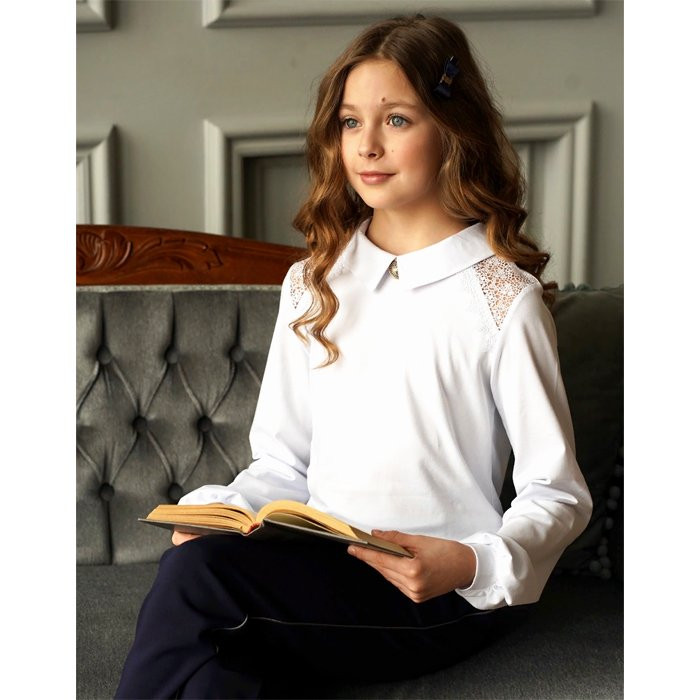 Джемпер для девочки трикотажный (Mattiel) длинный рукав цвет белый арт.D056-110 размерный ряд 34/134-44/164