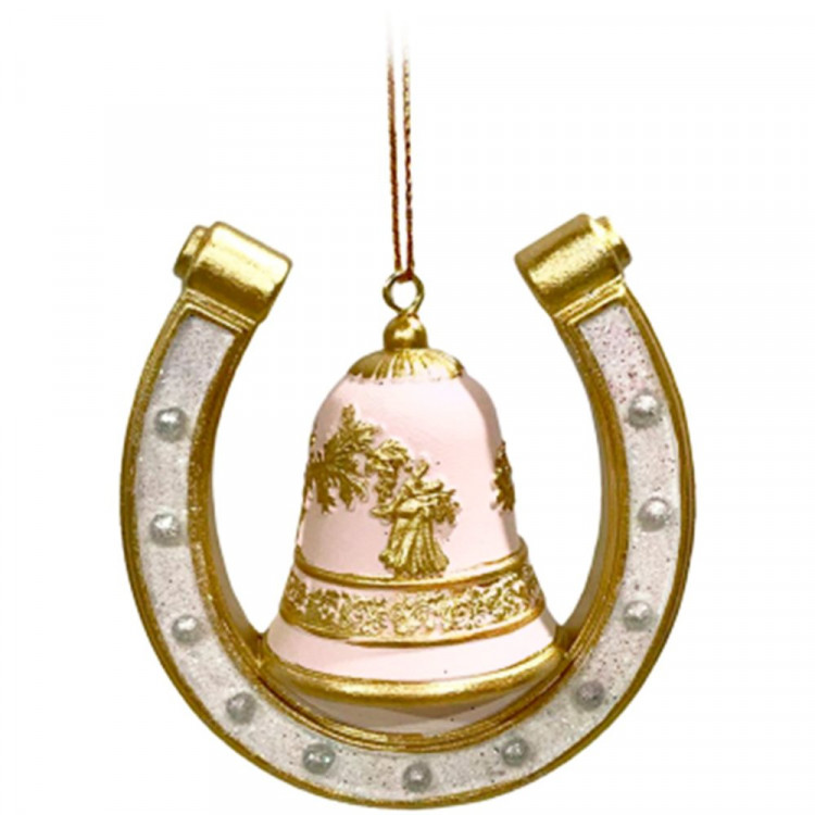 Украшение декор.подвеска фигурка "Подкова-колокольчик" 07см цв.белый/золото арт.95508