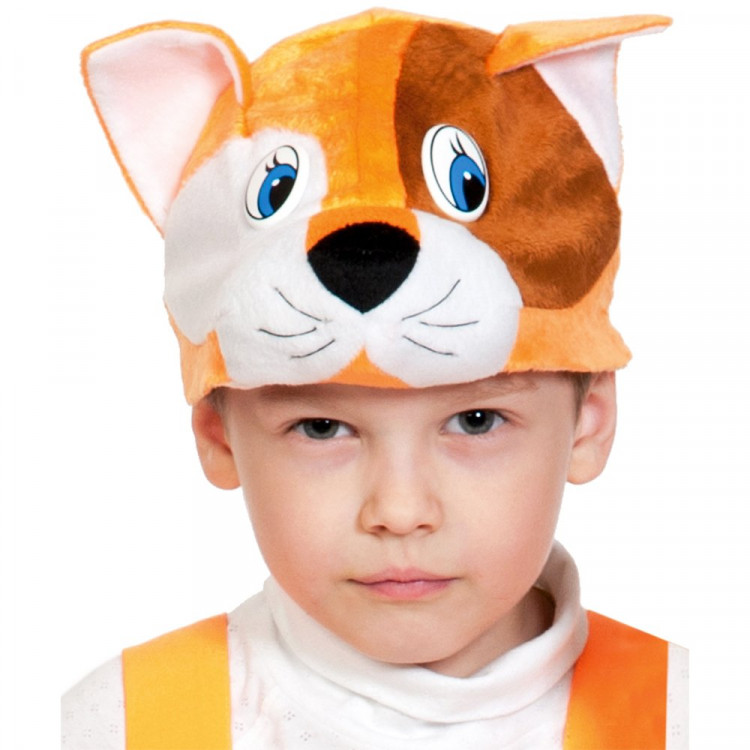 Маска-шапочка карнавальная плюш (ЖИВОТНОЕ) "Котик" цв.рыжий р.52-54 арт.4077