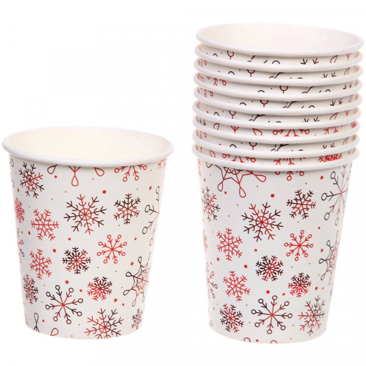 Стакан бумажный 200мл 10шт/наб. "Снежные искры" цв.красный арт.893-223