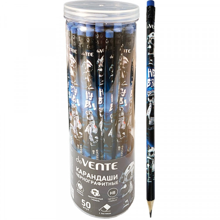 Карандаш чернографитный deVENTE с ластиком HB Triolino Hey Bro корпус трехгранный арт.5032608