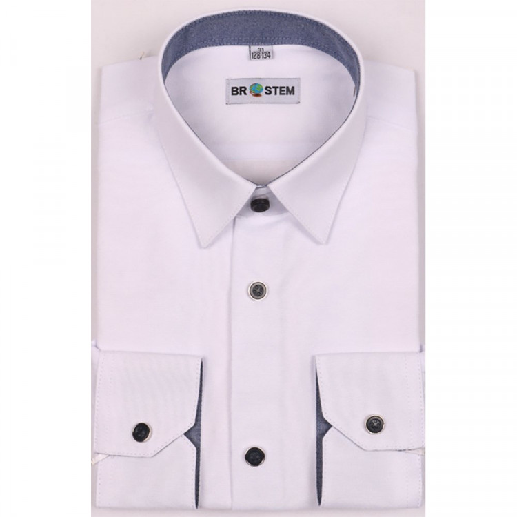 Сорочка подростковая приталенная длинный рукав размерный ряд 37/158-164 -41/176-182 цвет белый Brostem арт.ZHX006-1X** на кнопках