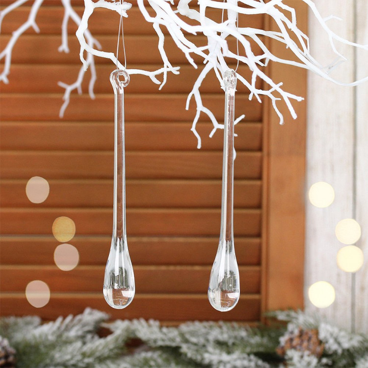 Украшение декор.подвеска пластик "Капля прозрачная. Изящная" 16см 02шт/наб. арт.259-170