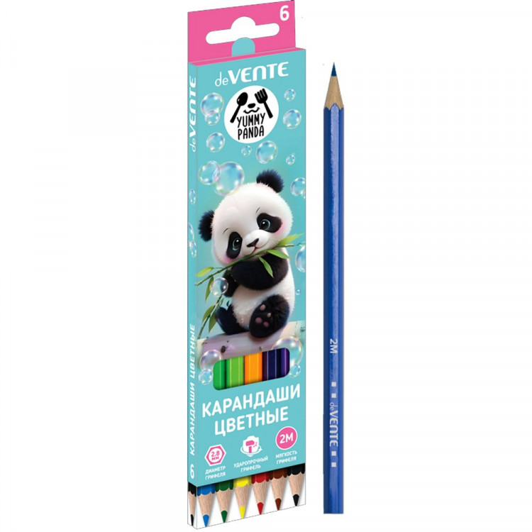Карандаши цветные (deVENTE) Yummy Panda 6 цветов 2М 2,8 мм шестигранные арт.5021536
