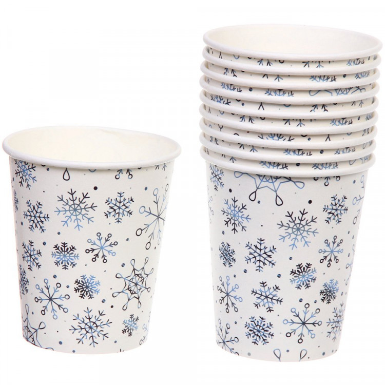 Стакан бумажный 200мл 10шт/наб. "Снежные искры" цв.голубой арт.893-224