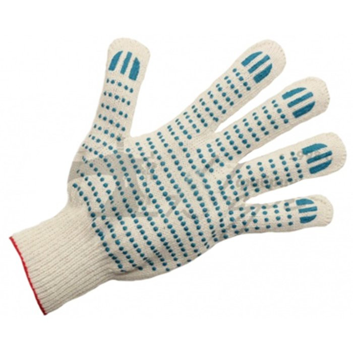 Перчатки хлопчатобумажные с ПВХ  10 класс 6 ниток точка белые 166 тэкс