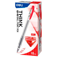 Ручка шариковая Deli Think прозрачный корпус, красная, 0,5мм арт.EQ2-RD (Ст.12)