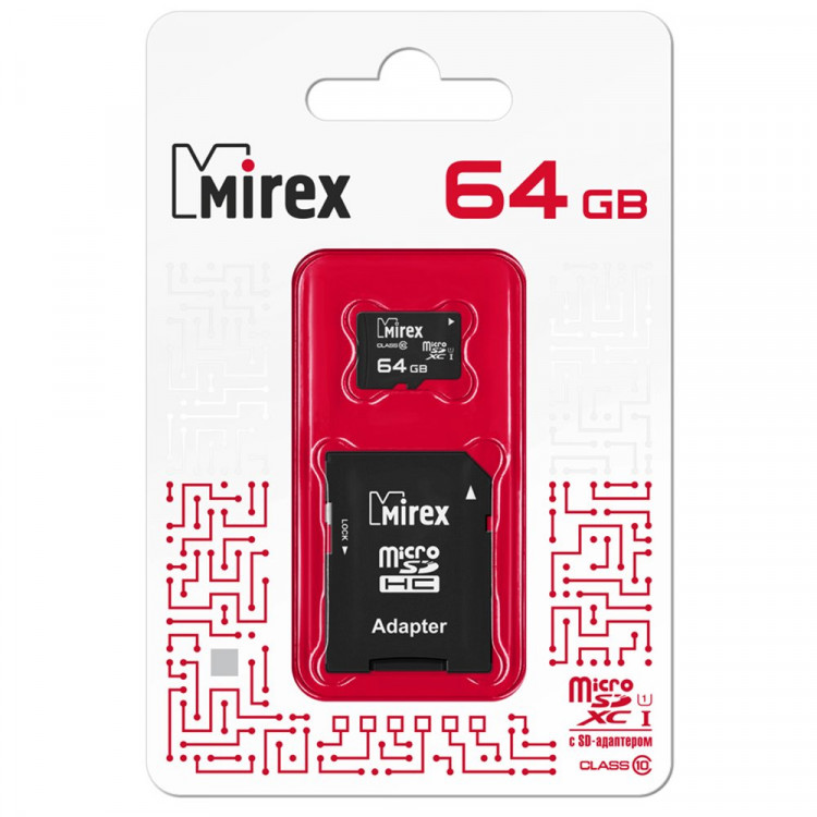 Карта памяти 64Gb Mirex microSDХC class 10 UHS-I  (SD адаптер)