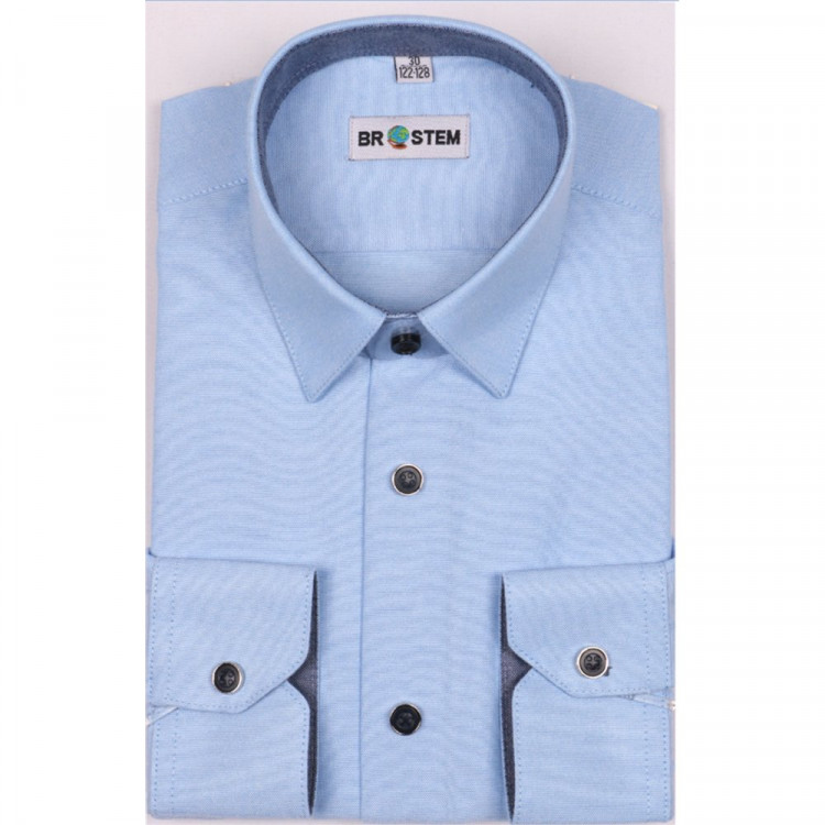 Сорочка подростковая приталенная длинный рукав размерный ряд 37/158-164 -41/176-182 цвет голубой Brostem арт.ZHX006-2X** на кнопках