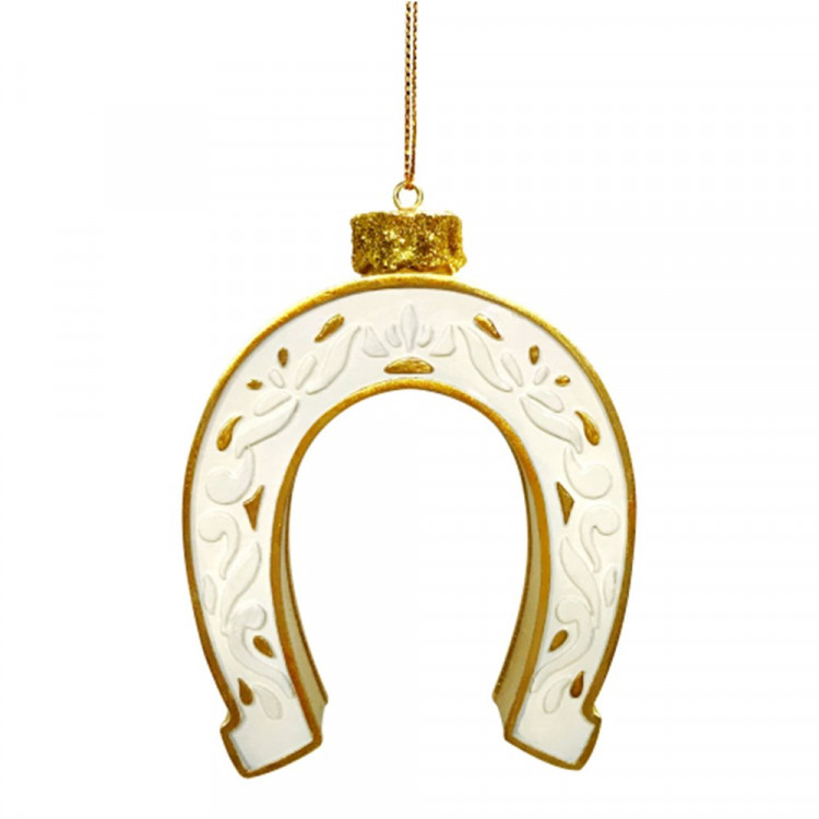Украшение декор.подвеска фигурка "Подкова" 09см цв.белый/золото арт.95513