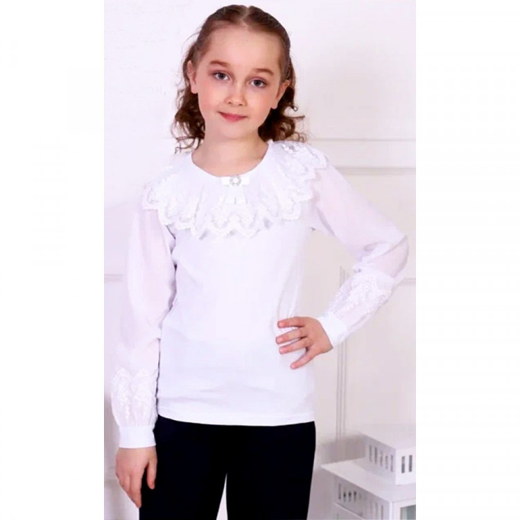 Джемпер для девочки трикотажный (Ликру) длинный рукав цвет белый арт.0090 ФЕЯ Джемпер для девочки трикотажный (Ликру) длинный рукав цвет белый арт.0090 ФЕЯ