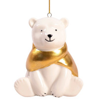 Украшение декор.подвеска фигурка (Серия фарфор) "Медведь" 08,2см цв.бел/золото арт.94953