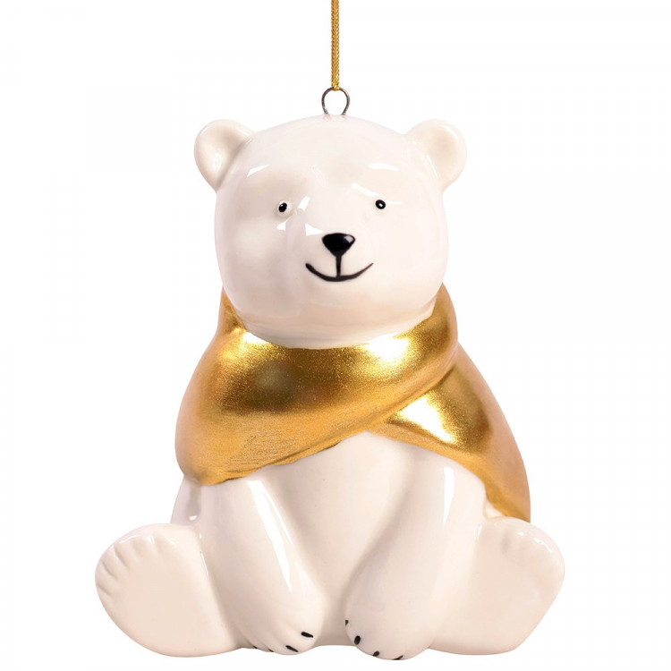 Украшение декор.подвеска фигурка (Серия фарфор) "Медведь" 08,2см цв.бел/золото арт.94953
