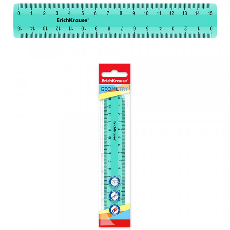 Линейка 15см пластиковая ЕК Pastel Mint, мятная арт.53679 (Ст.1/20)