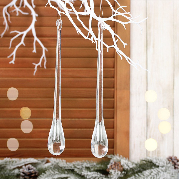 Украшение декор.подвеска пластик "Капля прозрачная. Изящная" 24см 02шт/наб. арт.259-171