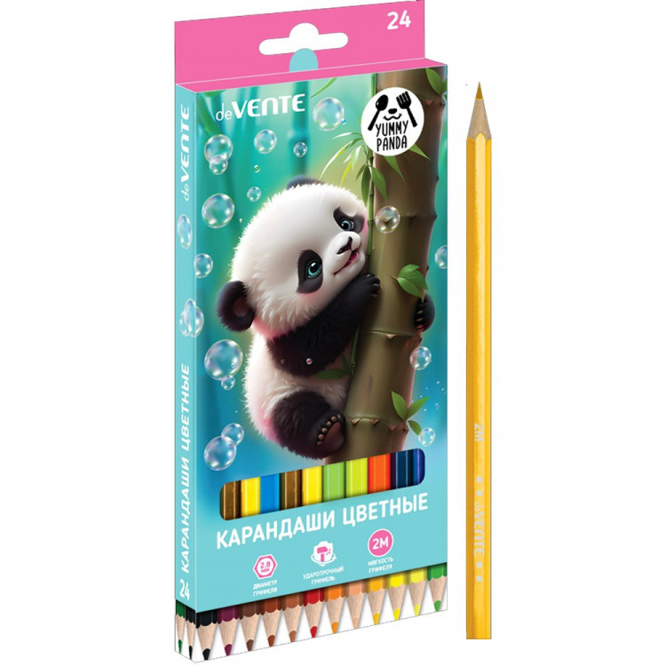 Карандаши цветные (deVENTE) Yummy Panda 24 цвета 2М 2,8 мм шестигранные арт.5024536 Карандаши цветные (deVENTE) Yummy Panda 24 цвета 2М 2,8 мм шестигранные арт.5024536