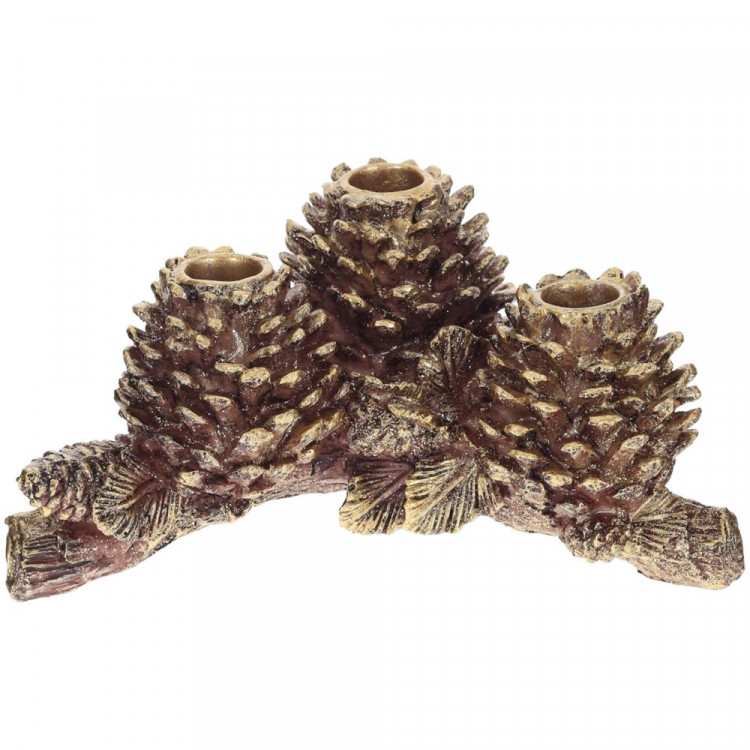Подсвечник полистоун. "Шишки" 21,5см цв.коричневый/золотой арт.813612