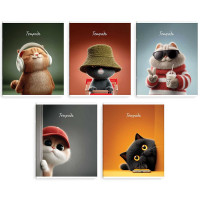 Тетрадь А5 клетка 48 листов скоба (Феникс) Современные коты выборочный твин-лак ассорти арт.70922